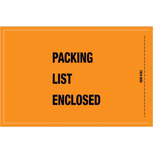 Bright fluorescent orange packing list envelopes designed to protect shipping documents and ensure compliance. Pre-printed 