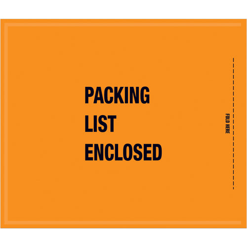 Fluorescent orange packing list envelopes sized 8.5