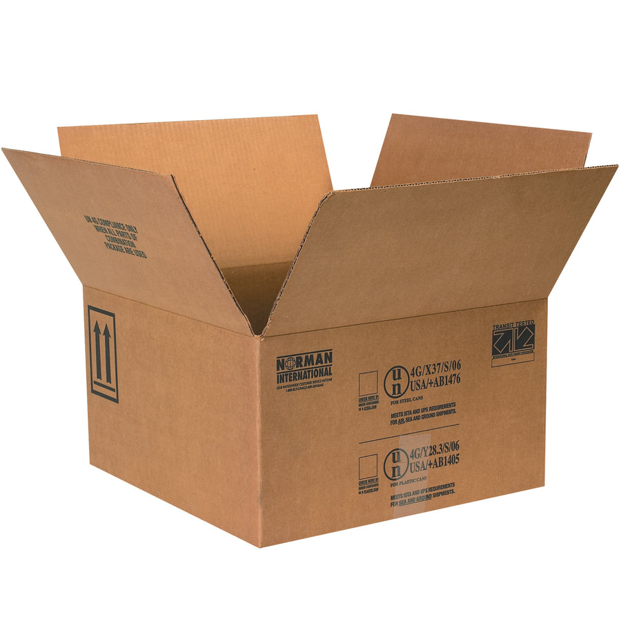 Engineered for hazardous materials compliance: these 17x17x9 5/16" ECT-44 single-wall corrugated boxes safely contain four 1-gallon paint cans per carton. Pre-printed with mandatory warning labels and orientation arrows, they collapse flat for maximum warehouse efficiency–reducing storage footprint and freight spend by up to 60% compared to rigid alternatives.
