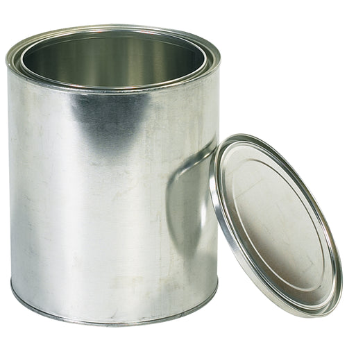 Durable 1-gallon metal paint cans with secure lids designed for hazardous materials shipping and storage. Dimensions: 6 5/8