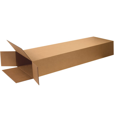 ECT-44 kraft corrugated side loading boxes designed for tall, narrow products that demand secure stacking performance. Each 14" × 4" × 68" carton ships flat in a bundle of 10, reducing storage footprint by up to 85% before assembly. Built for warehouse managers who need reliable freight efficiency without compromising structural integrity.