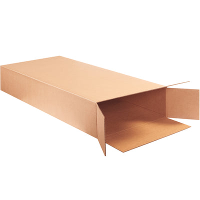 Heavy-duty ECT-44 single wall corrugated shipping cartons designed for side loading applications. 20" × 8" × 50" kraft boxes ship flat to maximize warehouse efficiency and reduce freight costs. Industry-standard performance–sold in bundles of 5 for volume savings.