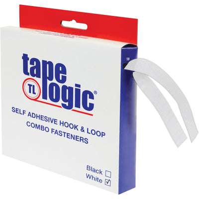 Tape Logic white hook and loop strips combo pack with rubber-based adhesive engineered for packing lines in harsh temperature environments. 1" x 15' rolls deliver consistent adhesion on corrugated boxes and sealed cases. Weather-resistant design ensures reliable performance through storage and shipping.