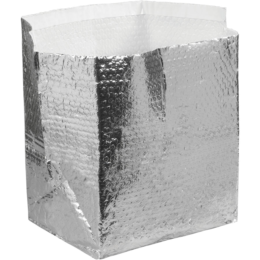Create professional insulated shipping containers with these 12x10x9 box liners featuring aluminum foil exterior and 3/16" bubble lining. One-piece gusseted design sets up quickly without tools or tape. FDA-compliant for food contact–pair with cold packs to maintain product quality, taste, and color throughout transit.