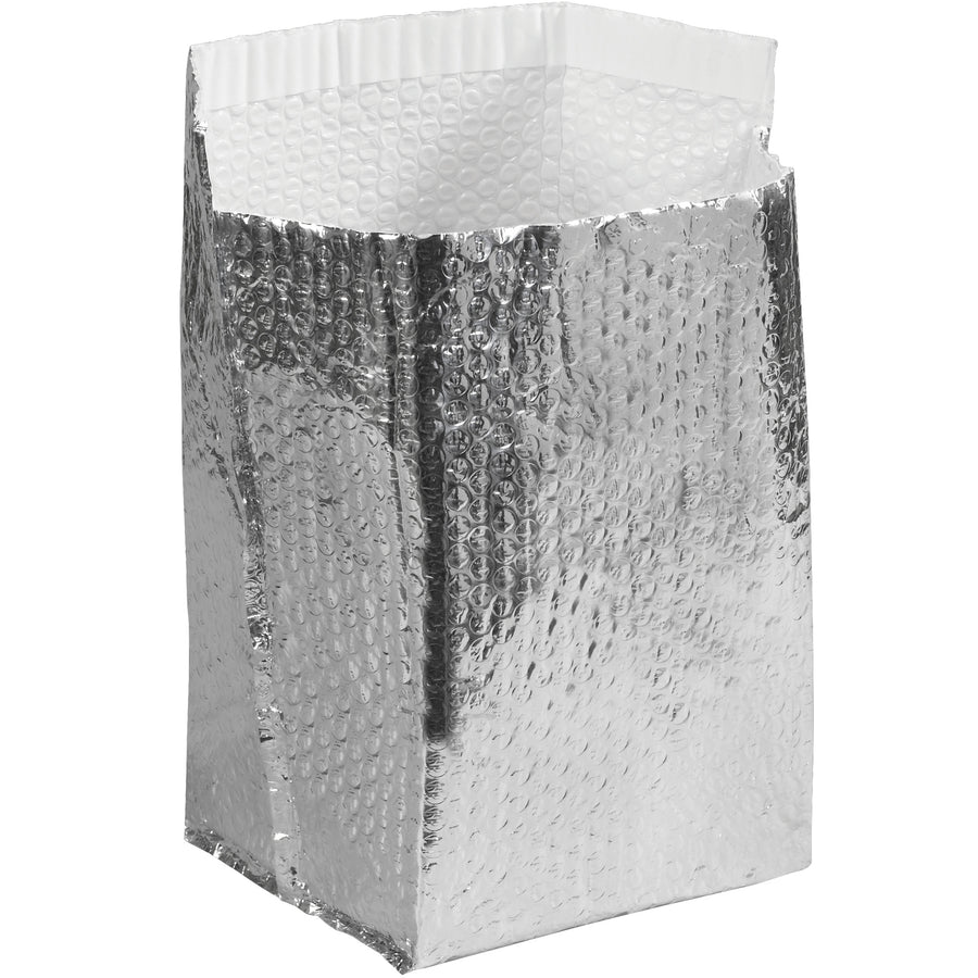 Create custom insulated shipping containers with these leak-resistant 8x8x8 box liners. One-piece gusseted design sets up in seconds with FDA-compliant aluminum foil exterior and 3/16" bubble lining. Sold by the case (25 units).
