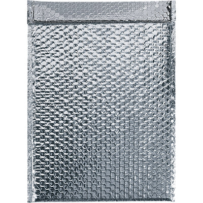 Protect temperature-sensitive and perishable shipments with these Cool Barrier bubble mailers featuring an aluminum foil exterior and 3/16" bubble lining. Puncture-resistant, water-repellent design with peel-and-seal closure ensures contents arrive damage-free. Case of 50 units, sized 12.75" x 10.5" for optimal coverage per roll.
