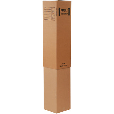 ECT-32 single-wall corrugated lamp boxes sized 12" √ó 12" √ó 46" deliver adjustable, custom-fit protection for lamps, mirrors, artwork, and other fragile items. Pre-printed with fragile warnings, "This Side Up" arrows, and write-on destination panels. Sold flat in bundles of 15 for maximum freight efficiency.