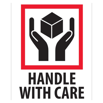 3x4 Handle With Care Labels Semi-Gloss Paper International 500/Roll IPM302 - alias listing