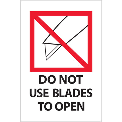 Internationally recognized 4" x 6" special handling label printed on premium high-gloss paper‚recognized across multiple countries to prevent blade-related injuries during carton opening. Sold as rolls of 500 for efficient warehouse dispensing. Compatible with both tabletop and wall-mount label dispensers.