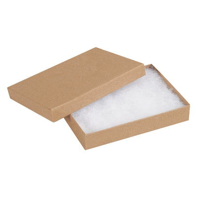 Professional-grade kraft jewelry boxes designed for wholesale retailers and e-commerce sellers who need reliable, cost-effective packaging. Each box measures 5.25" x 3.75" x 0.875" and ships pre-assembled with jeweler's cotton, eliminating setup time and reducing labor costs.