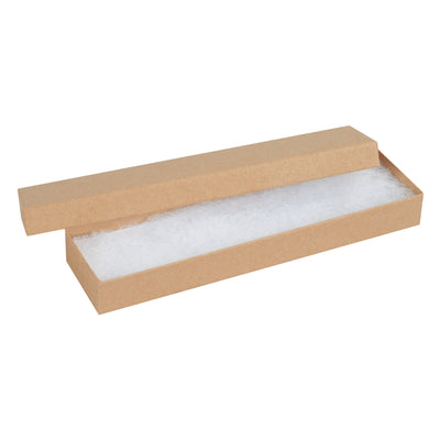 Save assembly time with fully assembled, rigid fibreboard jewelry boxes ready to ship. Each 8x2x7/8" kraft box includes premium jeweler's cotton lining and two-piece construction designed for maximum protection of watches, bracelets, and small valuables. Order by the case–100 boxes per case for consistent, bulk pricing.