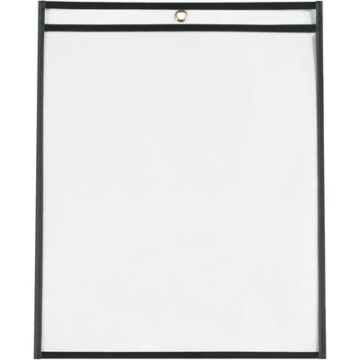 Protect and organize work orders, production papers, and inventory cards with these durable 11x14" black vinyl job ticket holders. Dual-sided clear visibility keeps documents visible while taped and stitched edges extend product life. Convenient metal eyelet for hanging‚sold by the case of 25.
