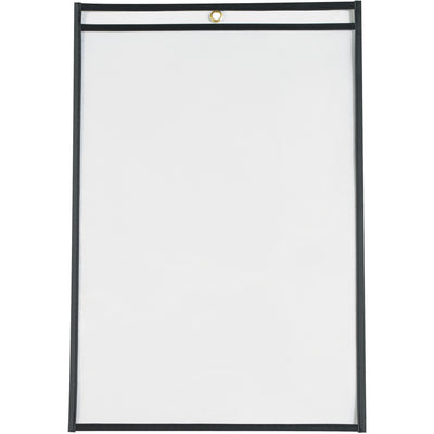 Protect and display work orders, production papers, and inventory cards with these durable 11x17" black vinyl job ticket holders. Featuring clear both-side visibility, taped and stitched reinforced edges, and a convenient metal eyelet for hanging‚sold as a case of 25 units for cost-effective document management.