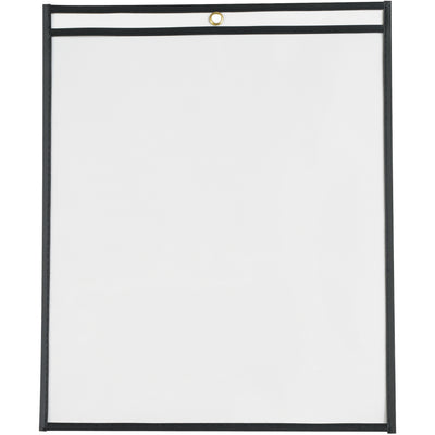 Protect work orders and production documents with these 12x15" black vinyl job ticket holders. Featuring taped and stitched edges for durability, clear both sides for easy visibility, and convenient metal eyelet for hanging. Sold as case of 25.