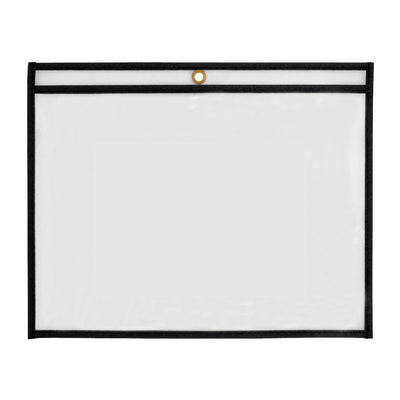 Protect and display work orders, production papers, and inventory cards with these 11x8.5" black vinyl job ticket holders. Featuring clear windows on both sides, taped and stitched edges for extended durability, and a convenient metal eyelet for hanging. Sold in cases of 25 units.