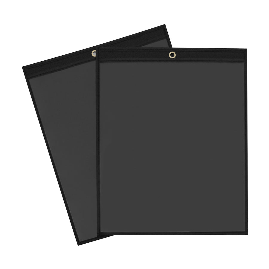 Protect critical work orders, production schedules, and inventory cards with these durable 8.5x11" black vinyl job ticket holders. Clear front with pressboard backing and reinforced taped edges ensure documents stay secure and organized on the shop floor. Case of 25 holders ready to ship.