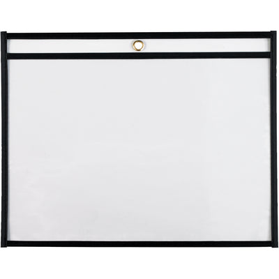 Industrial-grade 12x9" vinyl job ticket holders keep work orders, production papers, and inventory cards organized and protected on the shop floor. Dual-clear sides provide full document visibility while taped and stitched black edges ensure durability. Convenient metal eyelet allows easy hanging‚25 holders per case.