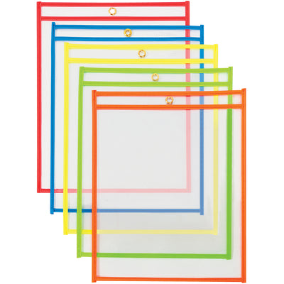 Protect and organize shop paperwork with these durable 9x12" vinyl job ticket holders. This 25-pack case includes 5 assorted neon colors (green, orange, red, yellow, blue) with reinforced stitched edges for long-lasting use. Rigid clear vinyl construction provides document protection while maintaining easy visibility of inventory cards and production papers.