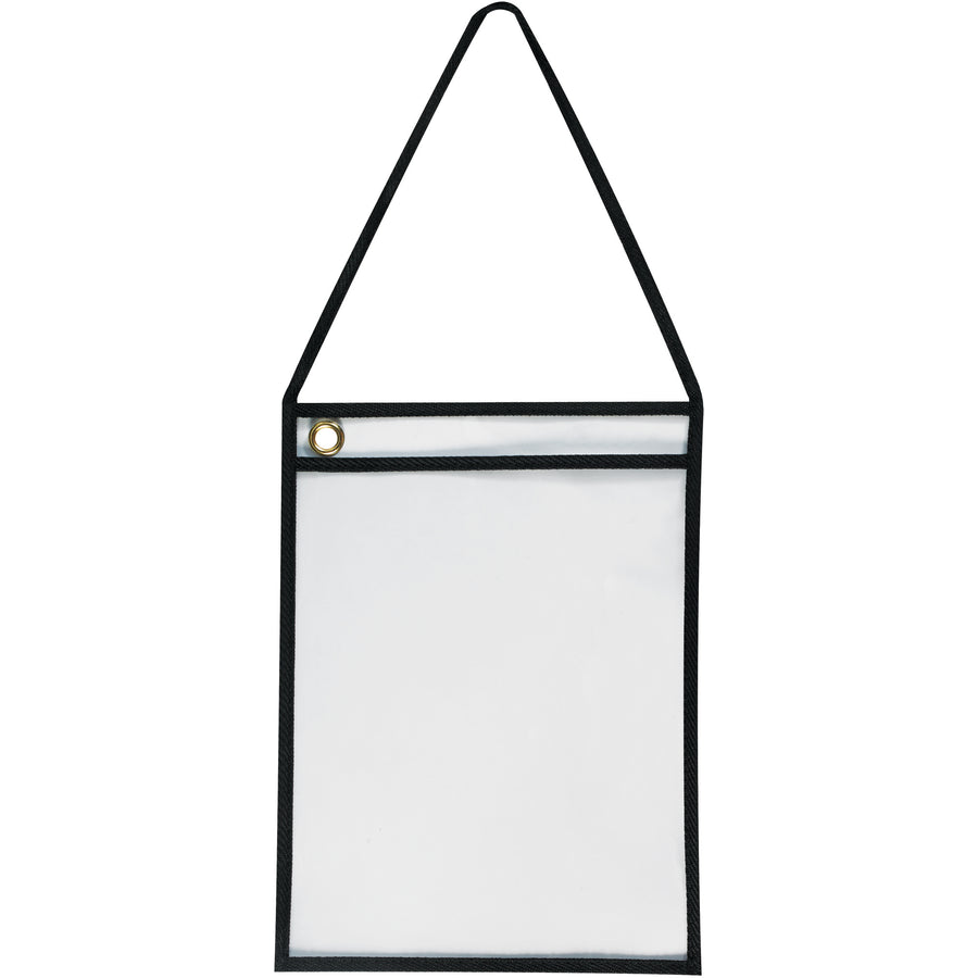 Keep shop paperwork organized and visible with these 9x12" vinyl job ticket holders. Clear on both sides with oversized metal eyelets and convenient hanging straps that loop over hooks, pegs, and machinery. Stitched construction delivers durability your shop needs‚case of 15 units.