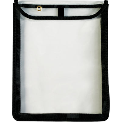 Organize and protect your shop paperwork with these durable 9x12x1" black vinyl gusseted job ticket holders. Each case includes 15 units featuring reinforced stitched edges, hook-and-loop flap closure, and a hanging eyelet for convenient access. Holds up to 150 sheets per envelope.