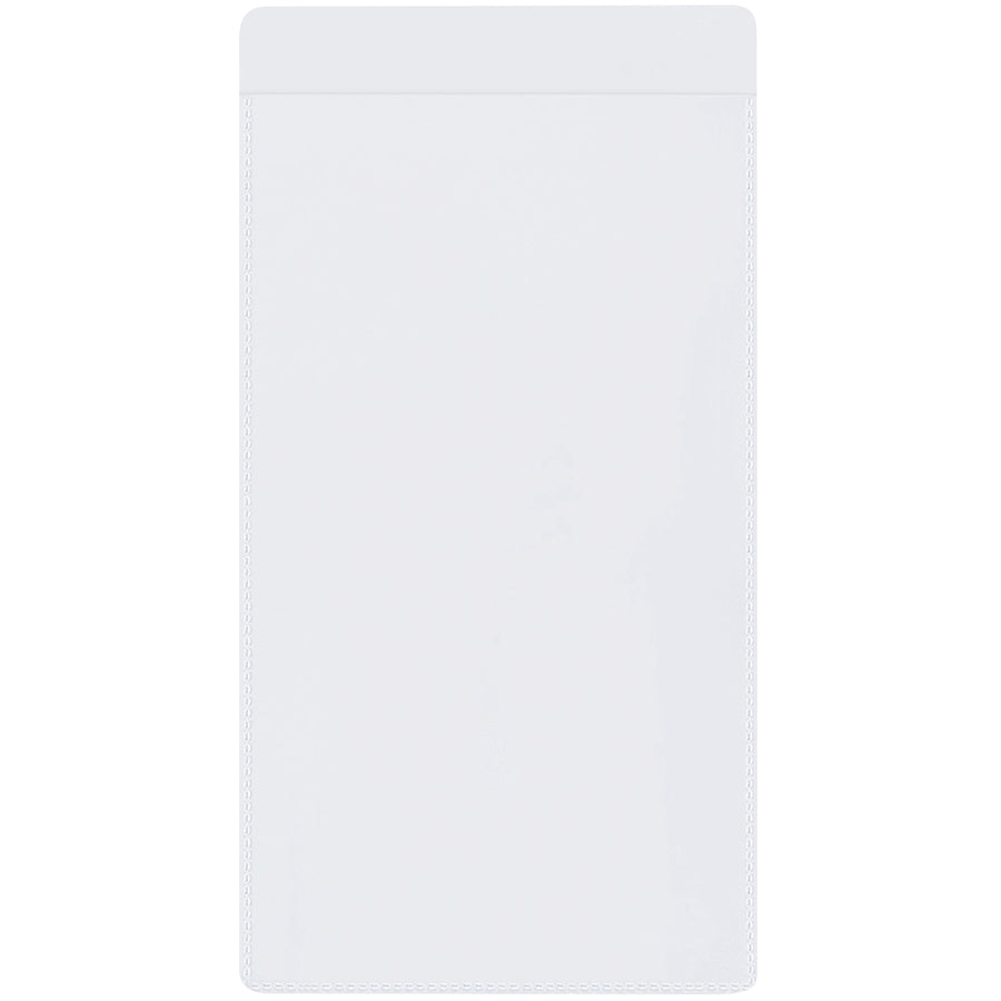 Permanently secure job tickets, work orders, and shop paperwork with these 3.5" x 2" clear vinyl self-adhesive holders. Heavy-duty welded seams resist tears and ripping in demanding warehouse and production environments. Case of 50 units–just peel and apply to any clean, flat surface.