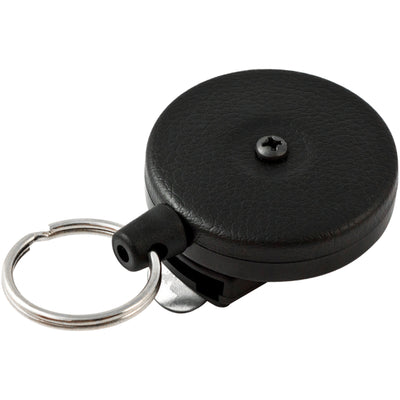 Industrial-grade retractable key holder designed for demanding warehouse and jobsite environments. Features 48" heavy-duty Kevlar cord, rotating clip stays secure on belt while keys extend and retract smoothly. Sold as a 2-pack case for team-wide deployment.