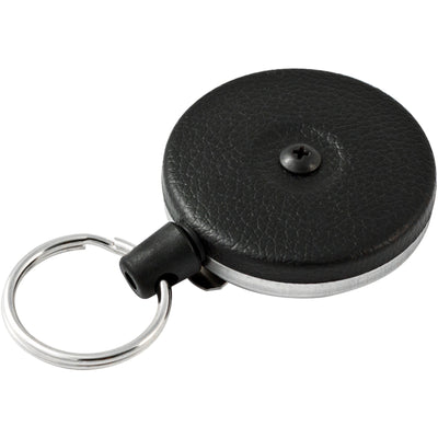 Secure your keys with industrial-grade reliability. This 2-pack KeyBak retractable key holder features 48" Kevlar cord, heavy-duty retraction strength, and textured black vinyl finish. Compact 2" x 2" x 1/2" design clips securely to belts for quick access and smooth extension.