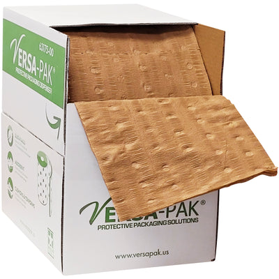 Versa-Pak™ cellulose wadding dispenser delivers versatile, portable padding that wraps irregular shapes without waste. Each dispenser pack features 175' of 12" perforated kraft tissue–perfect for workstation use and compliance-ready shipping. Soft, durable protection that cuts costs and improves packing efficiency.