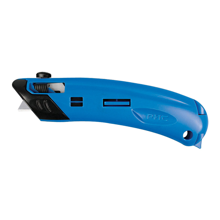 The EZ4¬Æ Guarded Self-Retracting Safety Cutter eliminates workplace injuries with spring-back blade protection and ambidextrous operation. This durable metal/plastic utility knife stores 5 blades, requires no tool changes, and includes 1 SP-017 single-notch safety blade per unit. Order by the case (12 units) for maximum warehouse efficiency and compliance.