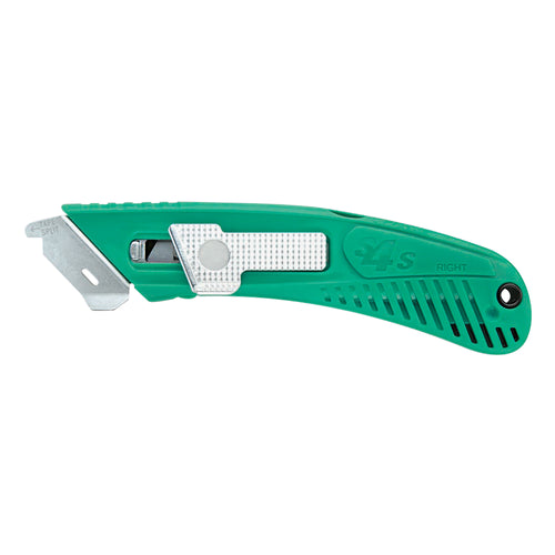 The S4SR¬Æ Spring-Back Safety Cutter automatically retracts the blade after each cut, eliminating puncture wounds and merchandise damage in your shipping room. Features a blunt safety tip, top-cut design, and built-in bladeless tape splitter‚all in one right-handed utility knife. Buy by the case of 12 and equip your entire warehouse team with ANSI-compliant safety cutters.