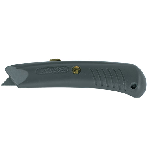 The RSG-197 safety grip utility knife eliminates workplace slippage with its ergonomic, non-slip handle design. Built from high-quality die cast metal for durability in demanding warehouse and shipping room environments. Sold as a case of 10 units, each includes one standard KN210 utility blade.