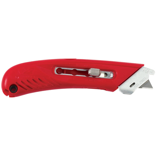 The S4¬Æ Left-Handed Safety Cutter features a rugged steel safety blade and ergonomic handle designed for comfort during repetitive cutting tasks. With top cut and dual tray cut positions, this utility knife delivers precision and control for shipping room and warehouse operations. Each case includes 12 knives and one KN216 safety point blade for maximum productivity.