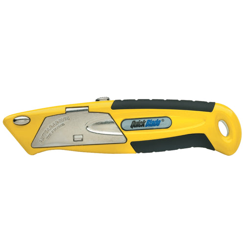 The QBA-375 QuickBlade¬Æ Auto-Load Knife delivers tool-free blade changes, eliminating downtime and injury risk in high-volume shipping rooms. Features a zinc die-cast handle with thermoplastic rubber grip, convenient 5-blade storage compartment, and includes 50 total blades (5 per unit  10-pack case). Built for durability and compliance in demanding warehouse environments.