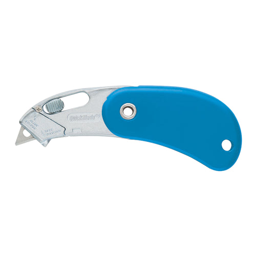 The PSC-2‚Ñ¢ Blue Self-Retracting Pocket Safety Cutter keeps your team safer with an automatic blade retraction system and blunted safety tip that prevents puncture accidents. This compact, ambidextrous utility knife is perfect for shipping rooms and warehouses cutting packing tape, cardboard, and strapping materials. Order by the case of 12 for reliable, cost-effective warehouse supplies.
