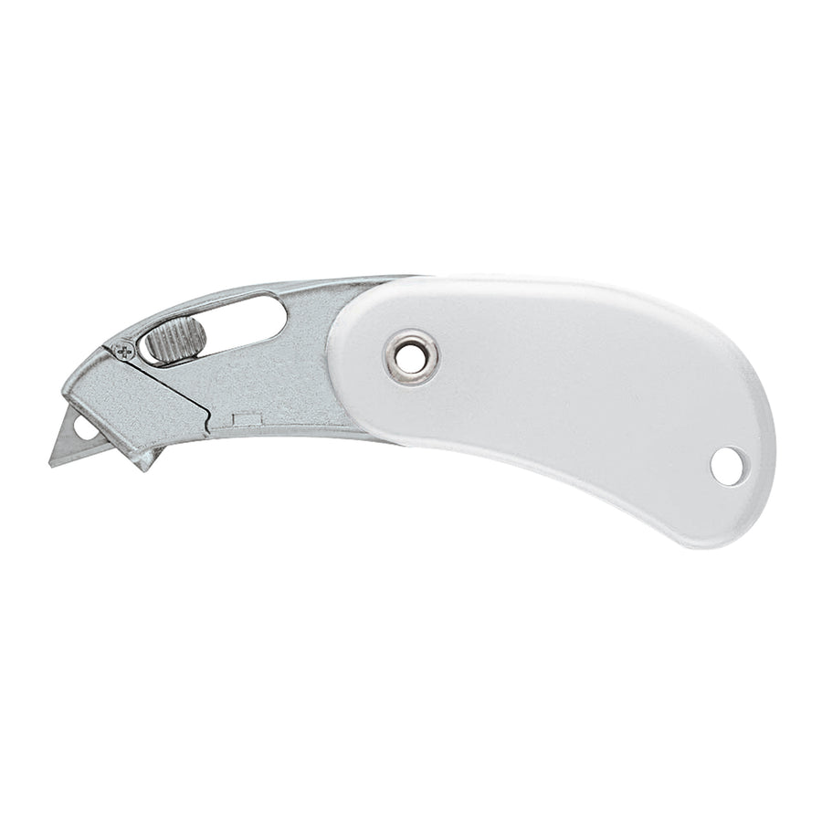 The PSC-2™ white self-retracting pocket safety cutter delivers workplace safety without compromising cutting performance. Each case includes 12 cutters featuring an auto-retractable blade, blunted safety tip, and ambidextrous design perfect for shipping rooms and warehouse operations. High-visibility white finish ensures visibility while the compact pocket-sized design fits easily in any uniform or supply cart.