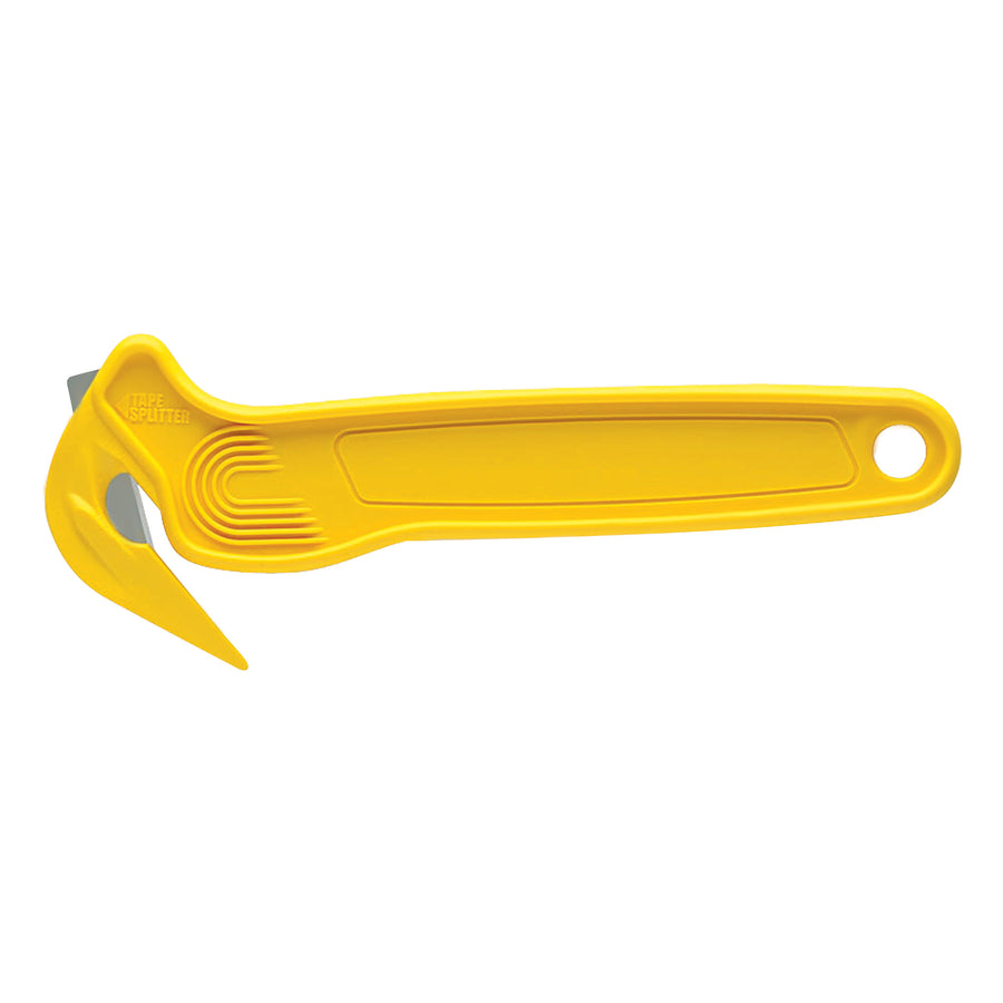 The DFC-364 disposable film cutter combines stretch wrap cutting and box tape splitting in one ergonomic yellow tool. Built with a non-removable, super-sharp stainless steel blade that eliminates workplace hazards from loose blades. Ships as a case of 25 units‚ideal for outfitting entire shipping rooms.