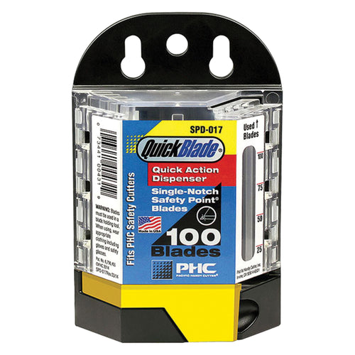 The patented Safety Point¬Æ Blade Dispenser delivers one blade at a time, eliminating workplace hazards from loose blades. Steel and plastic construction holds 100 blades (.017 thickness) compatible with S4¬Æ, S5, RZ3¬Æ, and EZ3¬Æ safety cutters. Trusted by shipping rooms and warehouse operations for safer, more efficient blade management.