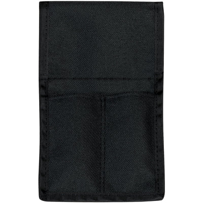Heavy-duty 2-pocket black nylon holster built for warehouse and shipping room operations. Double stitching ensures long-lasting durability while hook-and-loop backing and belt loop attachment provide flexible carry options for lifting belts or standard belts. Case of 6 units delivers cost-efficient tool organization for your entire team.