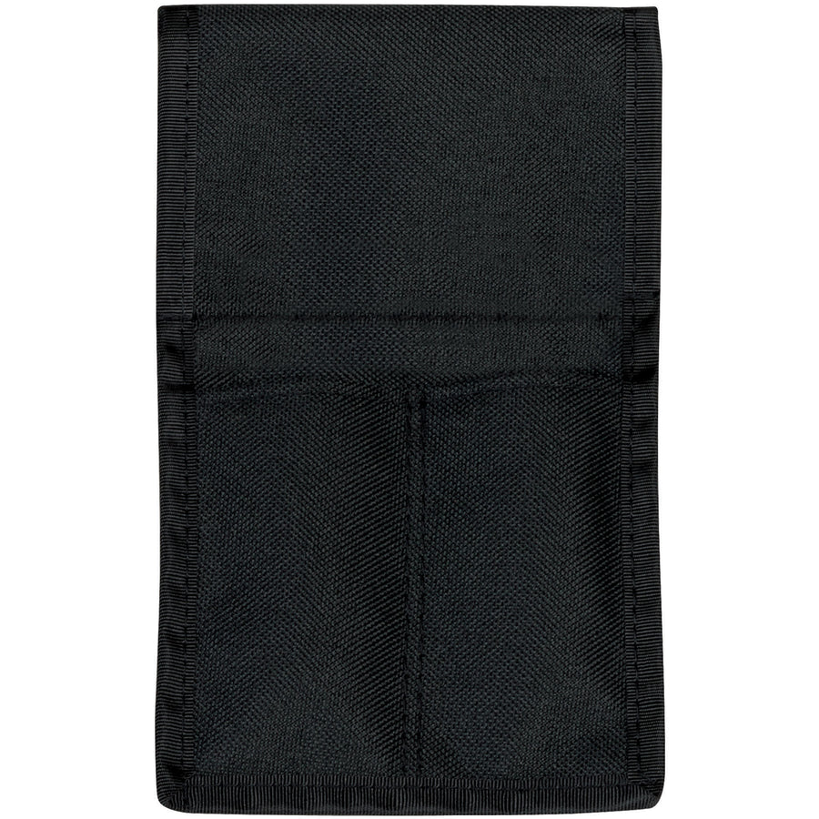 Heavy-duty 2-pocket black nylon holster built for warehouse and shipping room operations. Double stitching ensures long-lasting durability while hook-and-loop backing and belt loop attachment provide flexible carry options for lifting belts or standard belts. Case of 6 units delivers cost-efficient tool organization for your entire team.