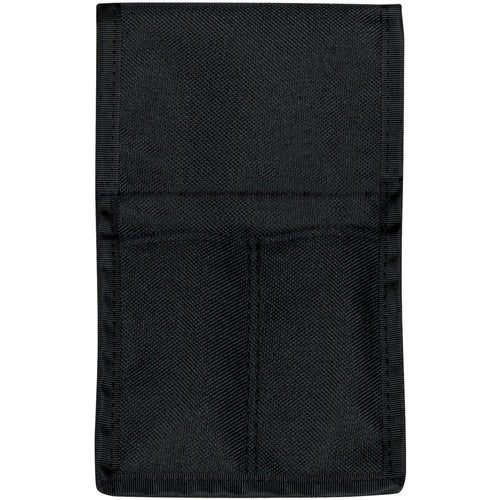 Heavy-duty 2-pocket black nylon holster built for warehouse and shipping room operations. Double stitching ensures long-lasting durability while hook-and-loop backing and belt loop attachment provide flexible carry options for lifting belts or standard belts. Case of 6 units delivers cost-efficient tool organization for your entire team.