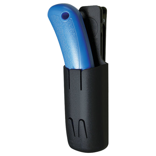 Keep utility knives secure and accessible with this high-impact ABS plastic clip-on swivel holster. Features internal locking tabs to prevent accidental blade exposure in shipping rooms and warehouses. Sold as a case of 10 for bulk workplace safety.