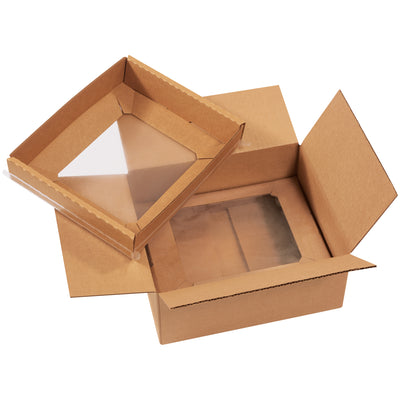 Protect your fragile products during shipping with Korrvu® suspension technology that suspends items between dual low-slip films–proven to withstand repeated drops. This 12x10x5 kraft corrugated box combines durable /ECT-32 single-wall construction with a transparent protective window, serving as both shipper and display. Ships flat for storage efficiency and includes complete inner assembly and outer packaging in one bundle.