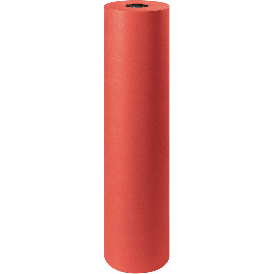 Industrial-grade red kraft paper roll delivers reliable protection for shipping, void fill, and wrapping applications. 36" wide x 1000' long per roll with 50# basis weight ensures durability against tears and punctures. Smooth and textured surfaces accommodate marking and labeling for compliant, organized packaging.