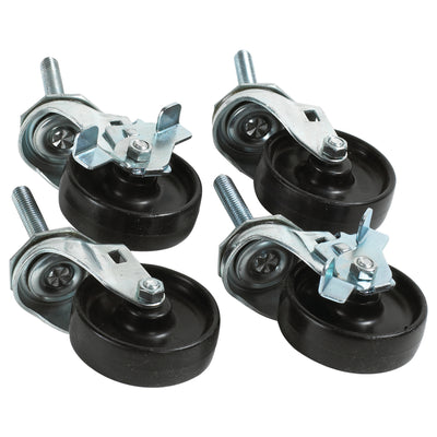 Upgrade your vertical roll paper cutter with this set of 4 durable black casters for enhanced mobility and workplace flexibility. Designed for easy installation and reliable performance in high-volume paper cutting operations. Move your equipment safely and efficiently across your production floor.