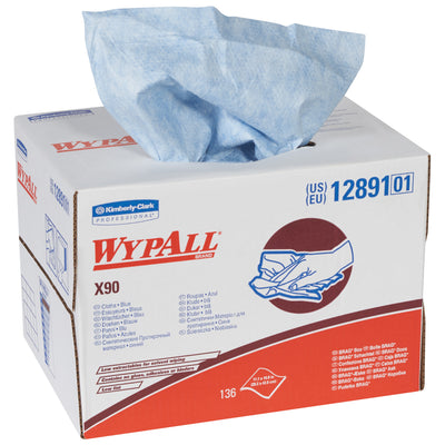 WypALL® X90 heavy-duty blue wipers deliver superior absorbency and durability for demanding industrial environments. At 11.1" x 16.8", these jumbo roll wipers absorb more oil and water pound-for-pound than laundered shop towels while maintaining full strength in harsh solvents. Sold as a convenient case dispenser box for seamless workplace integration.