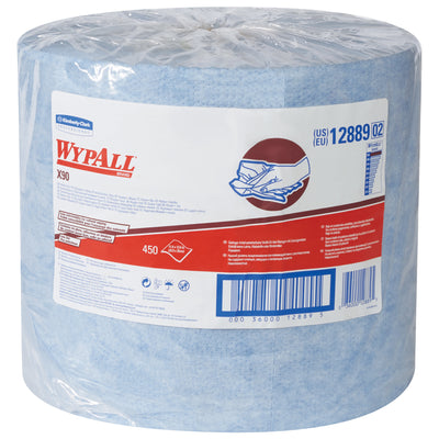 Kimberly Clark WypALL X90 heavy-duty blue wipers deliver superior absorption and durability for demanding industrial environments. These 11.8x12.6" jumbo roll wipers absorb more oil and water pound-for-pound than laundered shop towels while maintaining full strength in solvents. Sold by the case for consistent supply and cost efficiency.