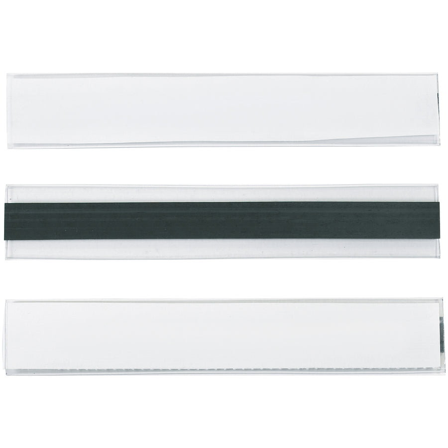 Speed up warehouse organization with these 1x6" clear plastic magnetic label holders. Side-load design allows quick and cost-effective product ID changes without removing holders from metal surfaces. Case of 12 includes white inserts; additional inserts available for continuous relabeling.