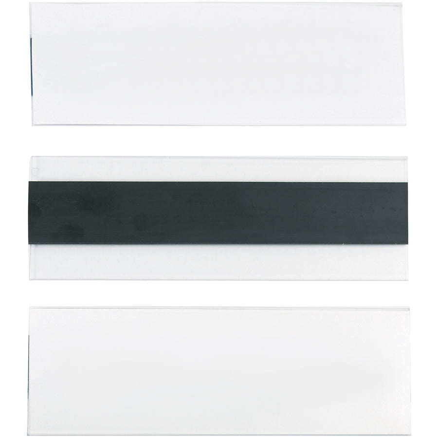 Speed up product identification and shelf organization with these 2x6" magnetic plastic label holders. Side-load design enables quick, cost-effective label changes without tools. Case of 12 units with white inserts–repositionable on any metal surface in your warehouse, shipping room, or storage facility.