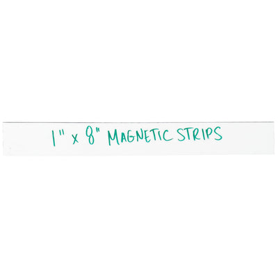 Write-on, wipe-off magnetic warehouse labels that eliminate adhesive mess and streamline inventory management. These 1" x 8" white magnetic strips feature a durable .030" thick backing and vinyl top coat compatible with wet or dry erase markers. Order by the case of 25 pre-cut, reusable labels.