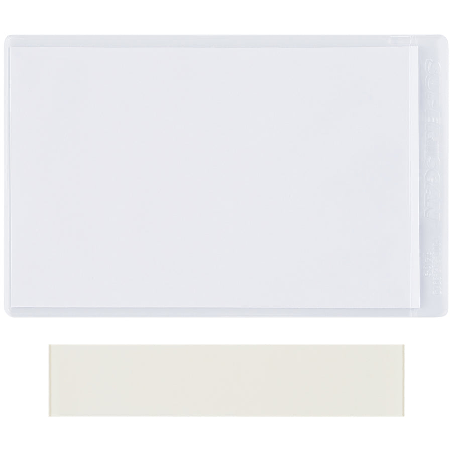 Durable 4x8 clear vinyl press-on envelopes designed for high-visibility pallet rack labeling in warehouses and shipping rooms. Self-adhesive backing with side-load design ensures quick, secure installation. Each case includes 50 holders plus white inserts ready for laser/inkjet printing.